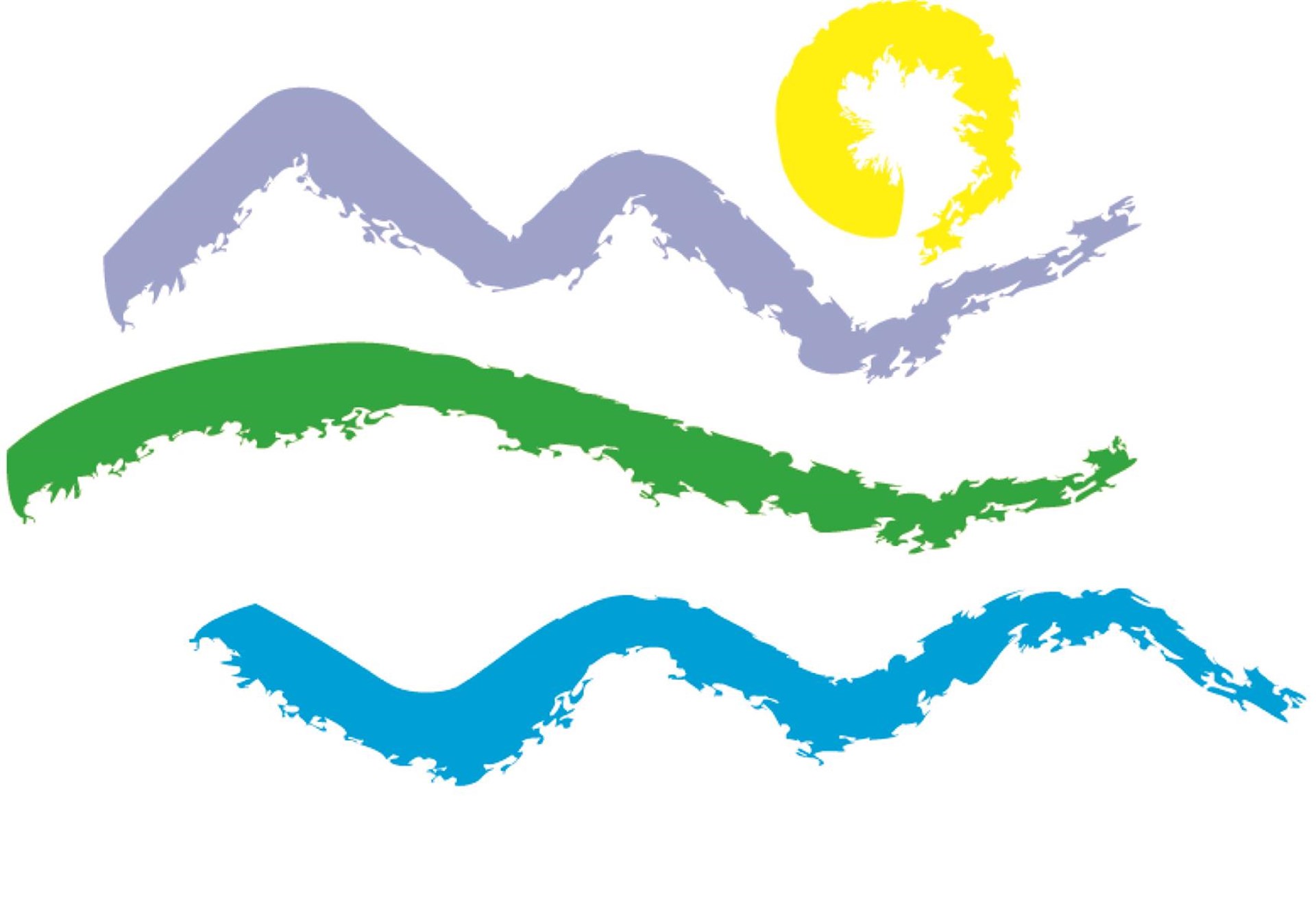 Zeichnung Sonne, Berge, Wiese, Wasser